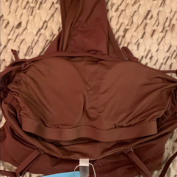 Yonique Strapless One Piece Swimsuit Tummy Control Cheeky Swimwear (Brown) - Picture 14 of 17